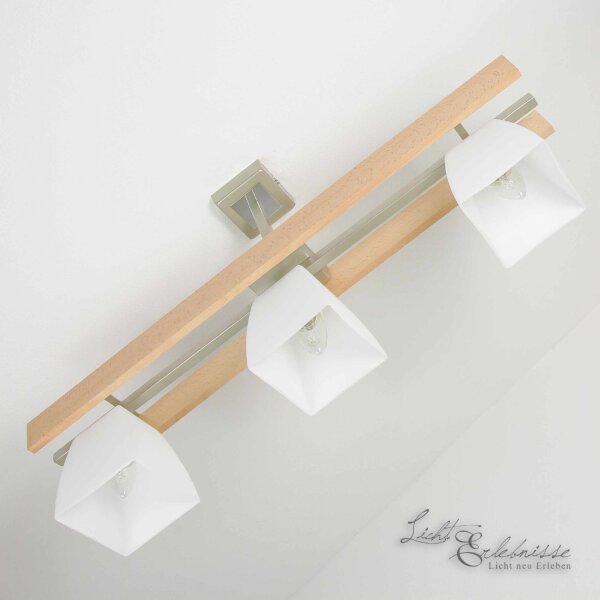 Deckenleuchte E27 Glas Metall Holz 3-flammig