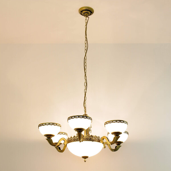 Kronleuchter Glas Metall E27 Messing Jugendstil