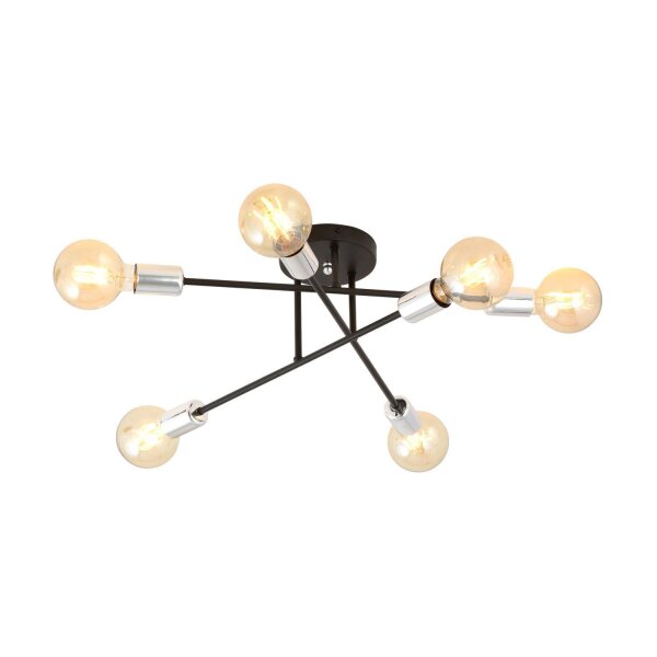Deckenlampe Metall Schwarz Silber 6-flammig Retro E27