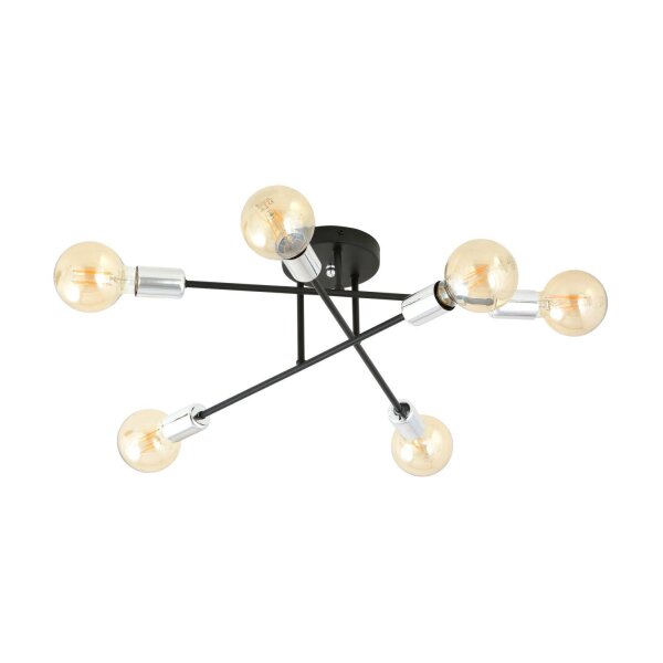 Deckenlampe Metall Schwarz Silber 6-flammig Retro E27