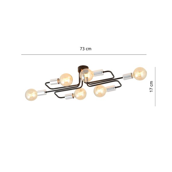 Deckenlampe flach Metall 6-flammig Retro 55 cm lang