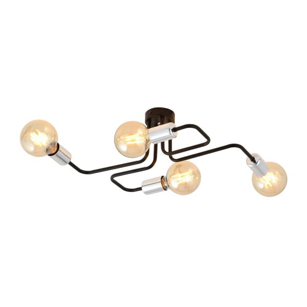 Deckenlampe Retro flach 4-flammig für E27 Schwarz Chrom