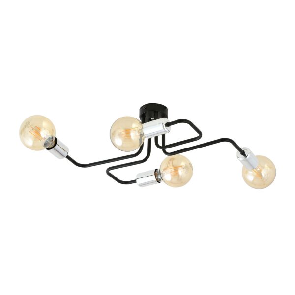 Deckenlampe Retro flach 4-flammig für E27 Schwarz Chrom