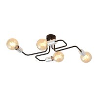 Deckenlampe Retro flach 4-flammig f&uuml;r E27 Schwarz Chrom