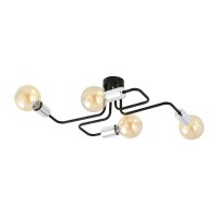 Deckenlampe Retro flach 4-flammig für E27 Schwarz Chrom