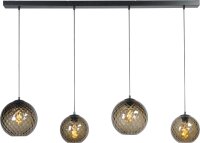 H&auml;ngelampe Rauchglas 4 Pendel Schwarz Kugelschirm