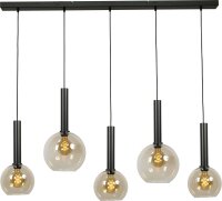 H&auml;ngelampe Rauchglas Metall 5-flammig Schwarz ELRIC