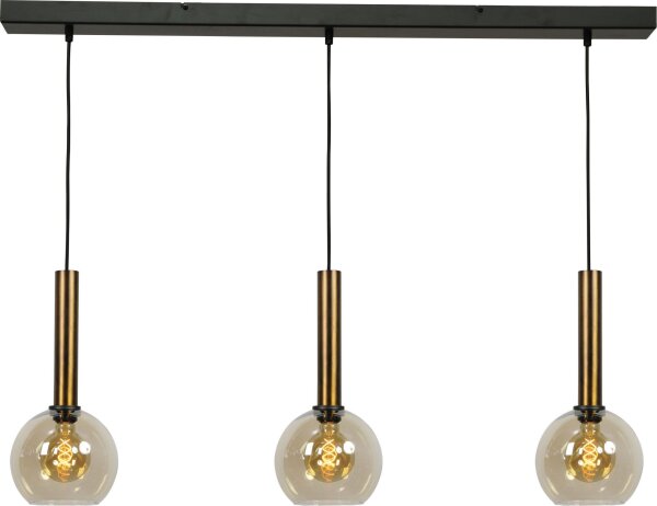 Pendelleuchte Messing Schwarz 3-flammig E27 Glas Metall