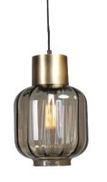 H&auml;ngelampe Schwarz Gold &Oslash; 20 cm Rauchglas E27