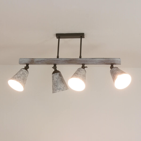 Deckenstrahler 4-flammig E27 Metall Holz B: 74 cm