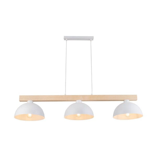 Hängeleuchte Weiß Metall Holz 3-flammig 118 cm breit E27