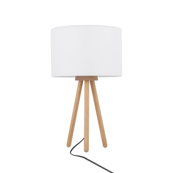 Tischleuchte Weiß Natur Dreibein Holz Stoff 46 cm