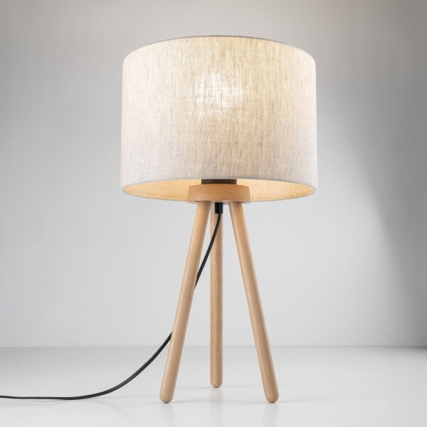Dreibein Tischleuchte Holz Stoff 46 cm Skandinavisch