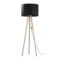 Stehlampe 146 cm Holz Stoff in Natur Schwarz Dreibein