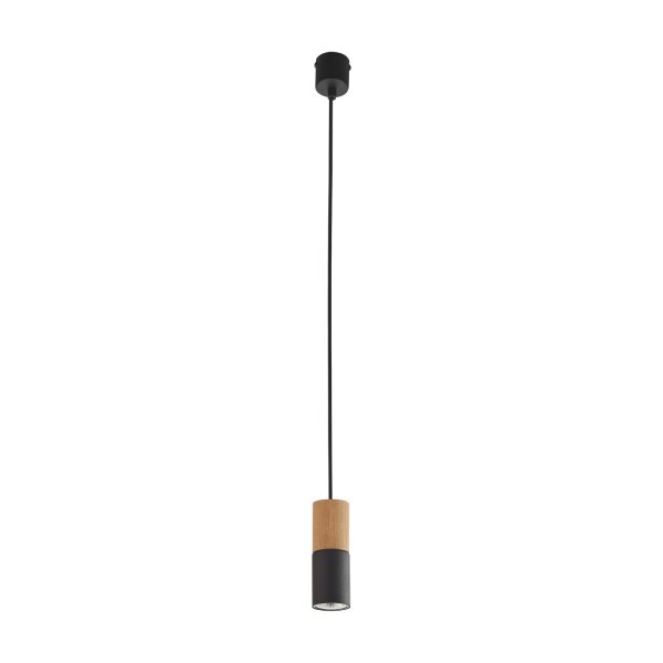 Hängelampe Metall Holz schmal Ø5cm Zylinder Schwarz