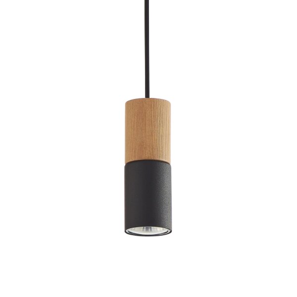 Hängelampe Metall Holz schmal Ø5cm Zylinder Schwarz