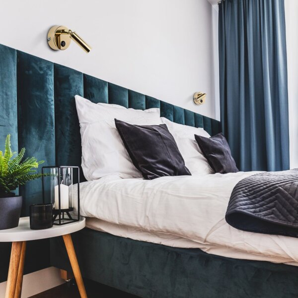 Wandlampe mit Schalter schwenkbar Metall in Gold rund