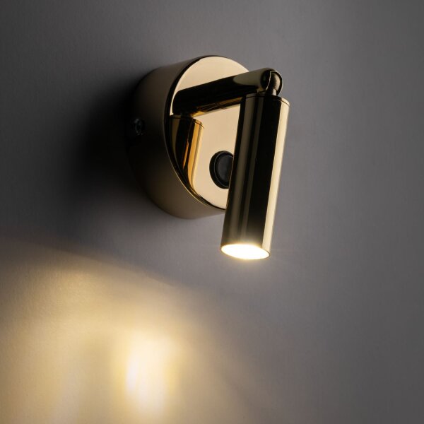 Wandlampe mit Schalter schwenkbar Metall in Gold rund