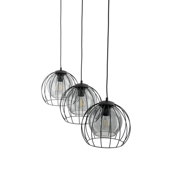 Hängeleuchte Metall Glas 3-flammig Schwarz Grau E27