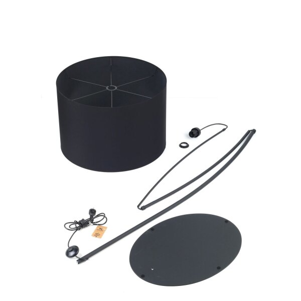 Bogenleuchte Schwarz Metall Stoff 245 cm hoch XXL E27