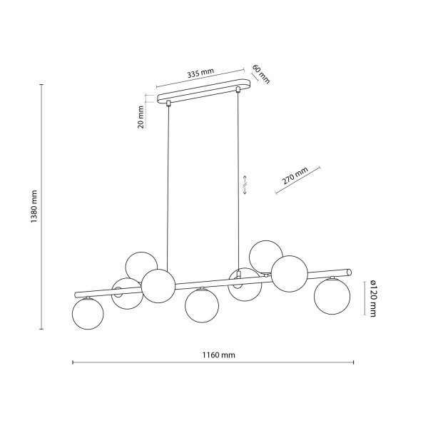 Hängeleuchte Glas Metall 116 cm breit Schwarz Graphit