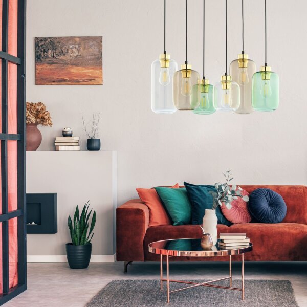 Hängelampe Glas Metall 6-flammig E27 Esszimmer
