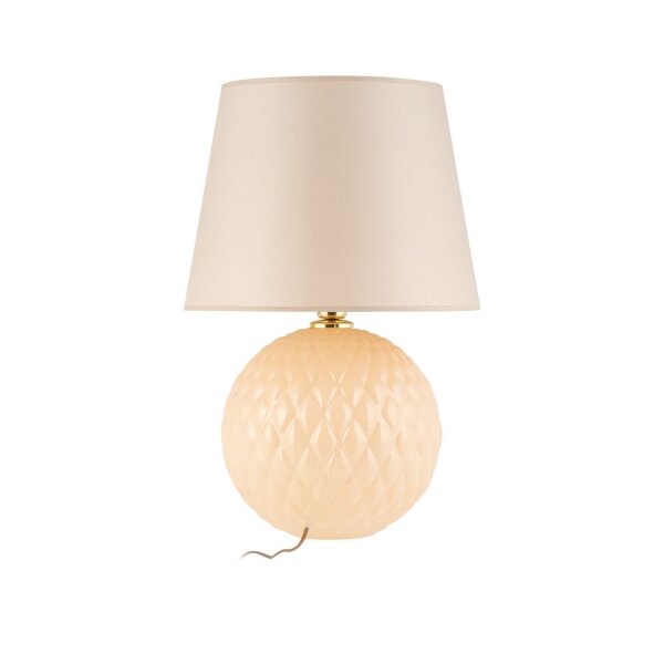 Nachttischlampe Glas Stoff 60 cm Klassisch E27 Ecru Beige