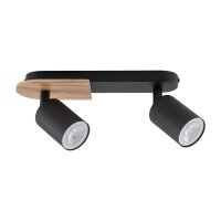 Deckenstrahler 2-flammig Metall Holz Schwarz Natur 35 cm