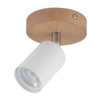 Spot Lampe Holz Metall &Oslash; 10 cm schwenkbar Wei&szlig; Natur