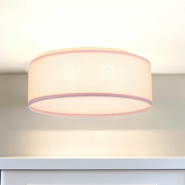 Kinderzimmerleuchte Rosa Ø 38 cm rund flach Stoffschirm
