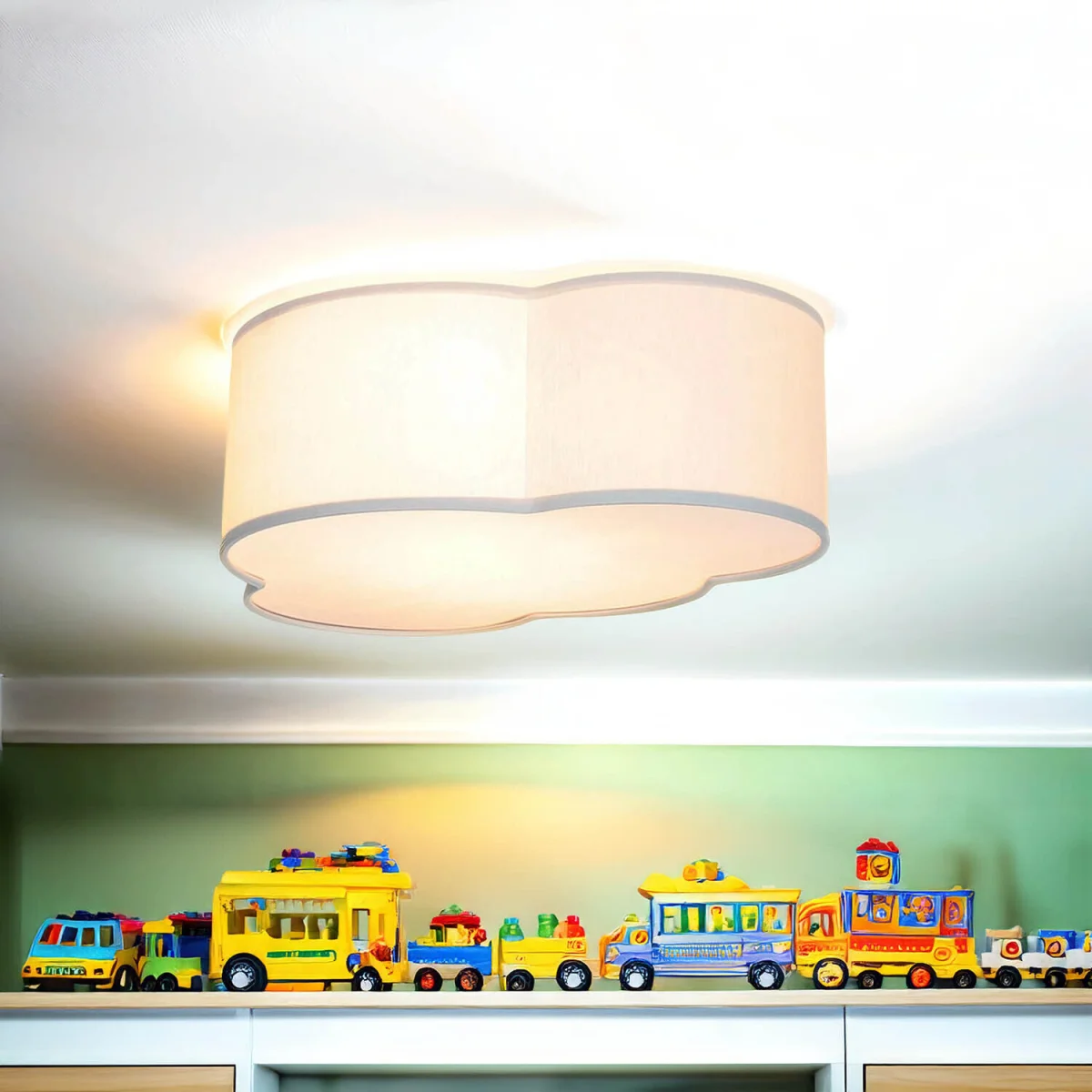 Kinderzimmerleuchte Grau Stoff Grau flach 2x E27 Wolke Leuchte