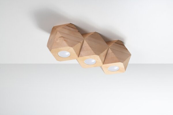 Deckenlampe 3-flammig 36 cm klein Holz GU10 wohnlich