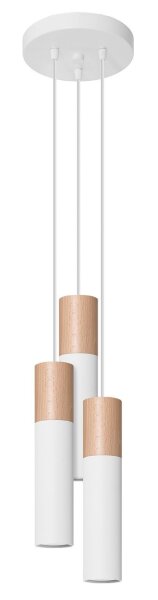 Hängelampe Weiß Natur 3-flammig GU10 Ø 20 cm Metall Holz