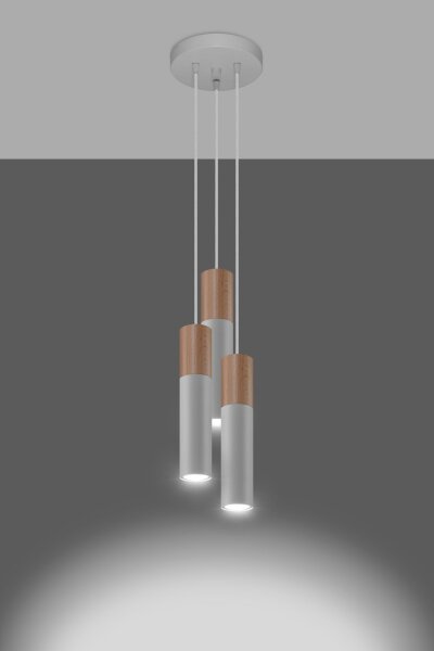 Hängelampe Weiß Natur 3-flammig GU10 Ø 20 cm Metall Holz