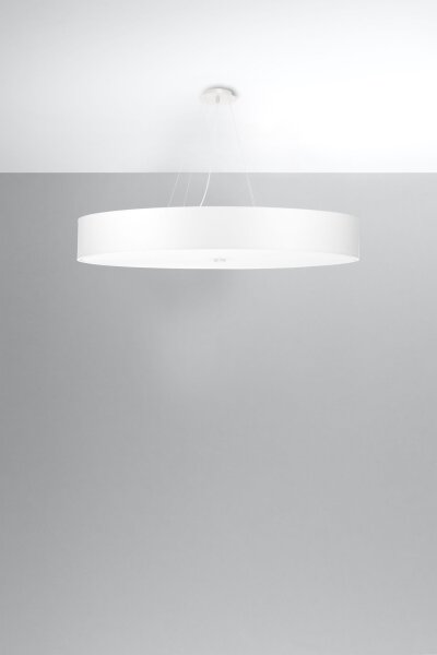 Große Pendelleuchte rund Ø 100 cm Weiß Stoff Glas 6x E27