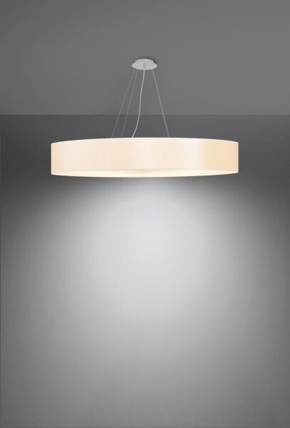 Große Pendelleuchte rund Ø 100 cm Weiß Stoff Glas 6x E27