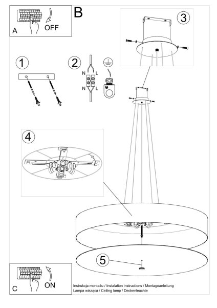 Große Pendelleuchte rund Ø 100 cm Weiß Stoff Glas 6x E27