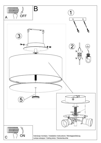 Deckenlampe Weiß Stoff Glas Ø 30 cm rund blendarm 3x E27