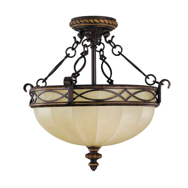Deckenleuchte Landhaus Creme Walnuss Glas E27 Ø39 cm