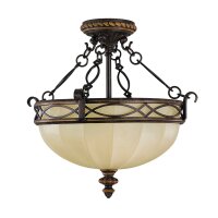 Deckenleuchte Landhaus Creme Walnuss Glas E27 Ø39 cm