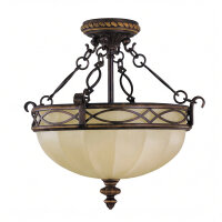 Deckenleuchte Landhaus Creme Walnuss Glas E27 Ø39 cm