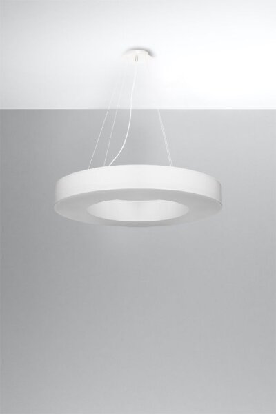 Runde Pendelleuchte Stoff Ø 70 cm Weiß blendarm 6x E27