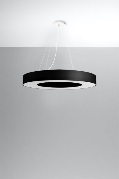 Pendelleuchte Schwarz Stoff Ø 70 cm rund 6x E27 Modern