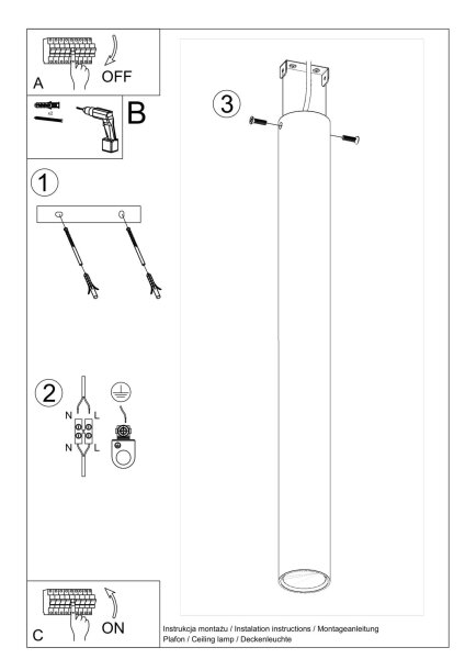 Deckenlampe Schwarz 60 cm hoch Ø 6 cm Zylinder GU10