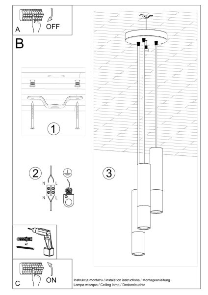 Hängelampe Schwarz Chrom 3-flammig verstellbar GU10