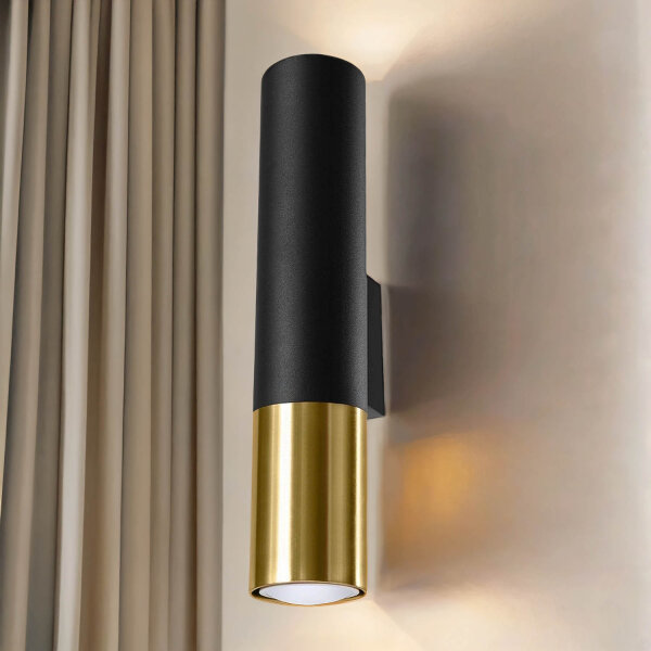 Wandleuchte innen Schwarz Gold Up Down H: 29 cm Metall