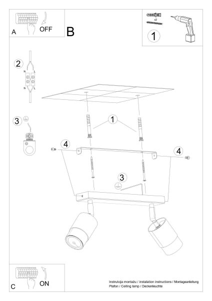 Deckenstrahler Schwarz Chrom 30 cm Metall 2-flammig