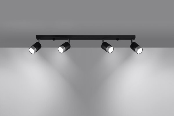 Deckenstrahöer Schwarz Chrom 81 cm lang schmal 4-flammig