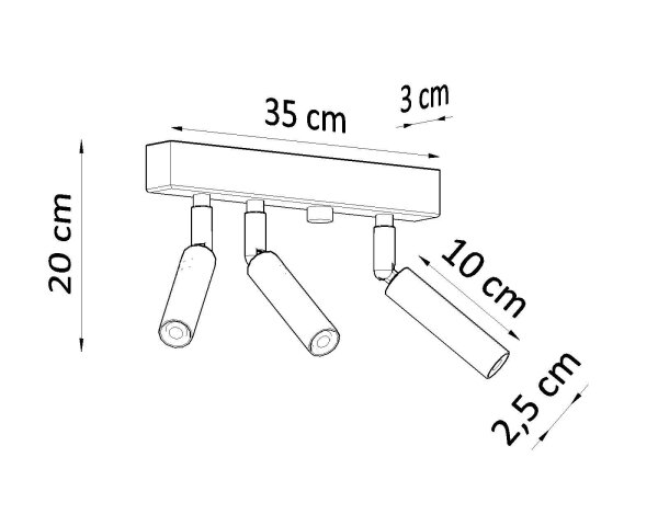 Deckenstrahler Schwarz 3-flammig 35 cm SARGAS