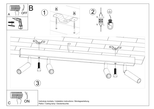 Deckenstrahler Weiß Metall 60 cm lang 4-flammig G9